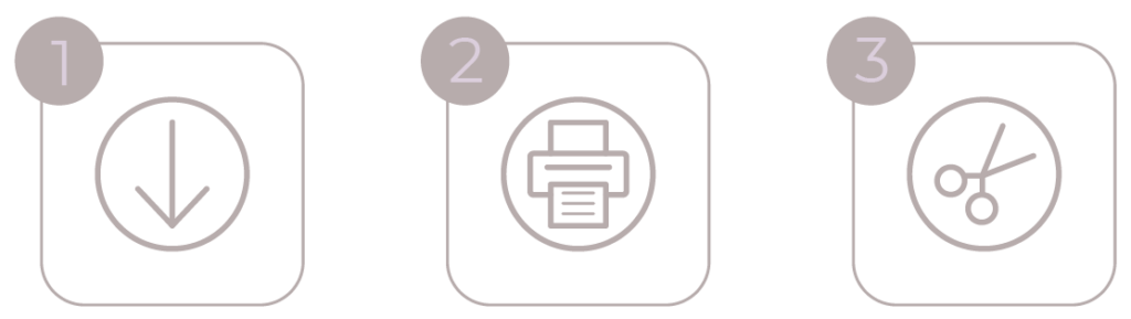 Three steps for creating cards: download, print, cut.
