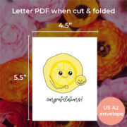 Munchkin Morsels Card size for a card printed on letter sized paper, cut down and folded down to an 4.25" x 5.5" card, that fits in an A2 envelope.