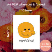 Munchkin Morsels Card size for a card printed on A4 paper, cut down and folded down to an A6 card, that fits in a C6 envelope.