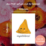 Munchkin Morsels Card size for a card printed on A4 paper, cut down and folded down to an A6 card, that fits in a C6 envelope.