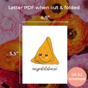 Munchkin Morsels Card size for a card printed on letter sized paper, cut down and folded down to an 4.25" x 5.5" card, that fits in an A2 envelope.